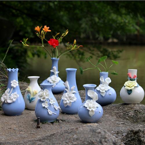 批发办公家居饰品小摆件陶瓷花瓶创意手工工艺品迷你捏花花瓶花.